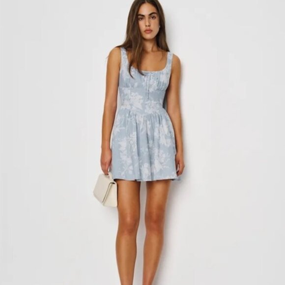 Reformation Dresses & Skirts - NEW Reformation Daria Linen Mini Dress Bow Angelic Sky Blue Floral | US 4 UK 8